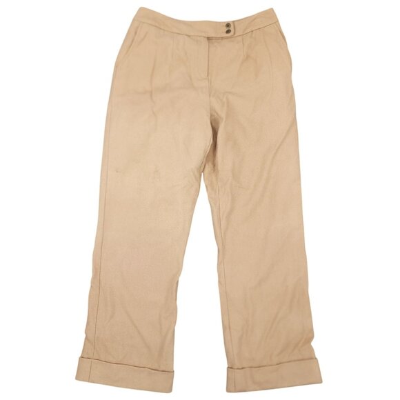 Vintage Harve Benard by Benard Holtzman Tan Wide Leg Cuffed Wool Blend Pants 10 - Picture 1 of 9
